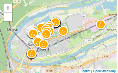 Carte des signalements d'odeurs dans le secteur de Saint-Aubin-lès-Elbeuf (76) cumulés du 19 au 30 mai 2024 (copyright Atmo Normandie)