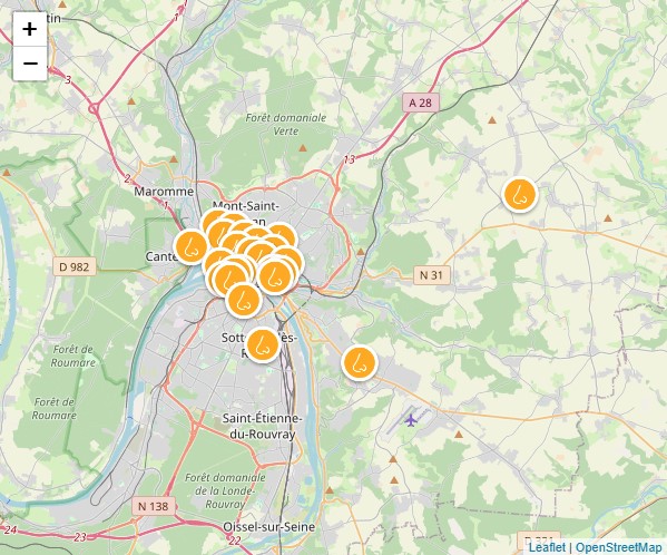 Carte des signalements d'odeurs recensés le 8 octobre de 8h45 à 17h (crédit-photo : Atmo Normandie)