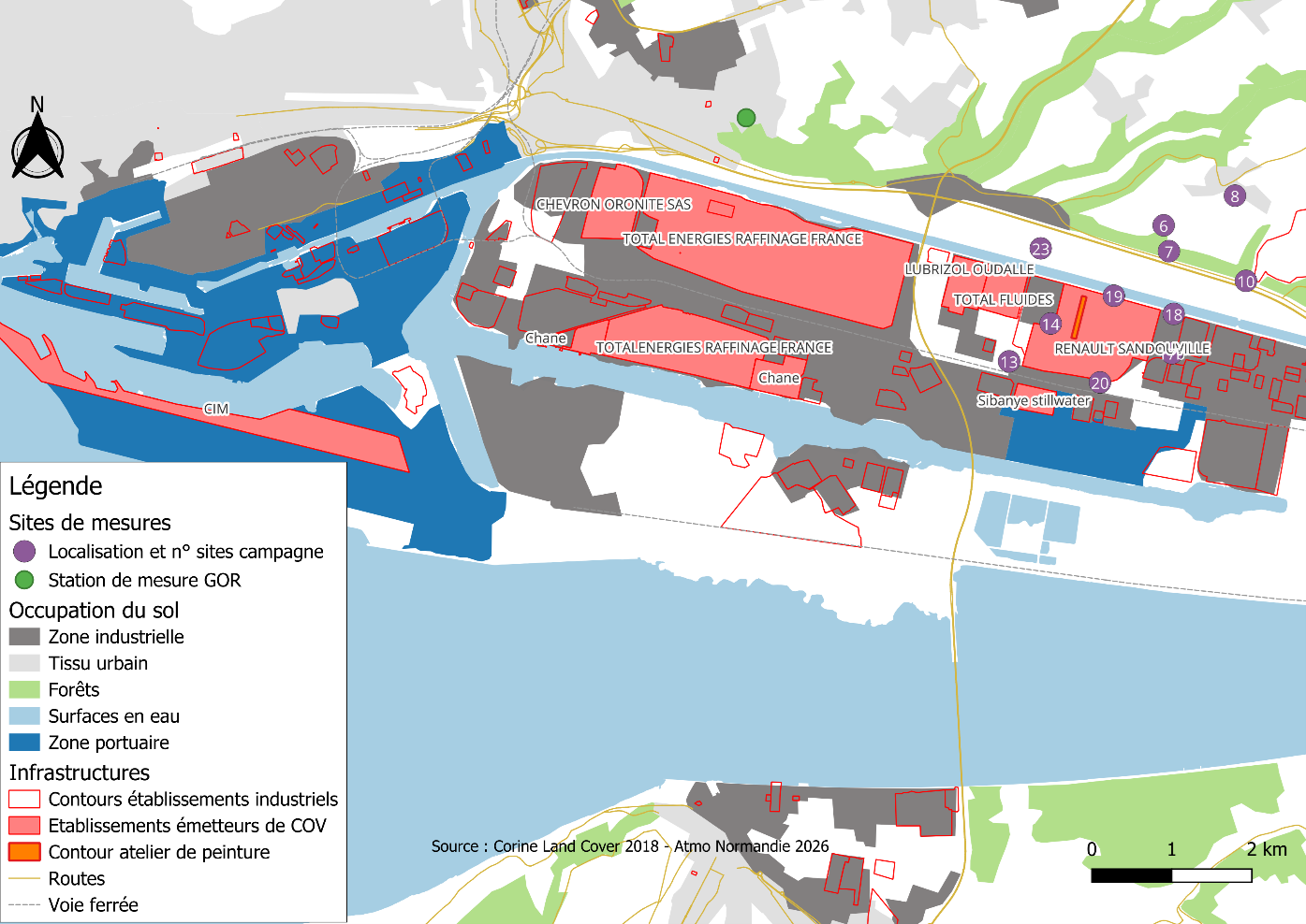 Sites de mesure 2025 des COV et station de mesure fixe d’Atmo Normandie