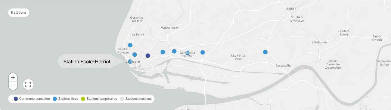 Les stations de mesure de la qualité de l'air dans l'agglomération du Havre