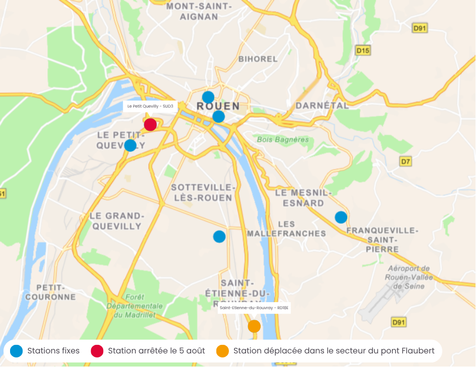 Carte - Evolution du dispositif de mesure de l'air