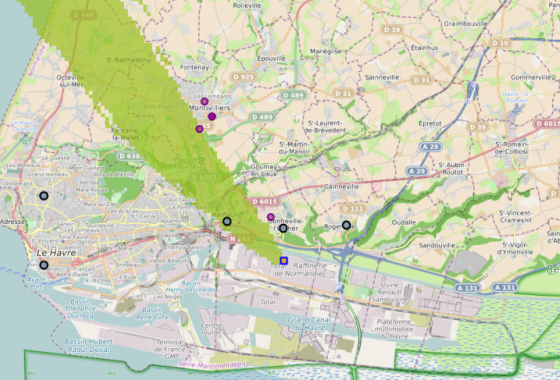 Modélisation de la dispersion d’un panache odorant dans la région havraise le 21 janvier 2026 18h30 (crédit photo : Atmo Normandie)