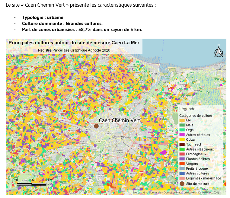 Site de mesure de Caen la Mer et détail des cultures aux alentours (RPGA 2020)Site de mesure de Caen la Mer et détail des cultures aux alentours (RPGA 2020)