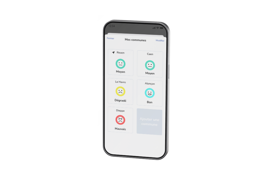 Ecran application Air to Go Communes