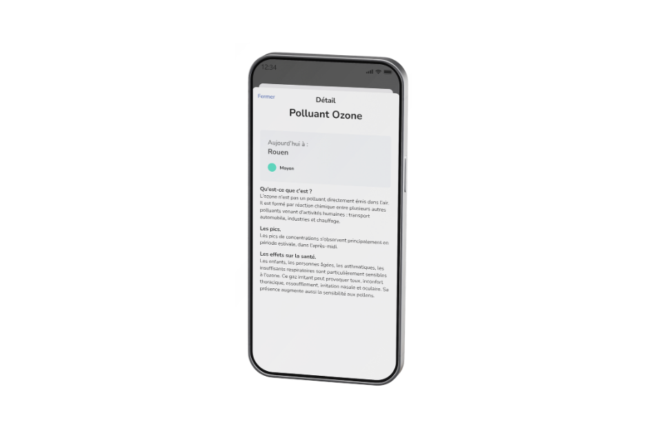 Ecran application Air to Go Polluant