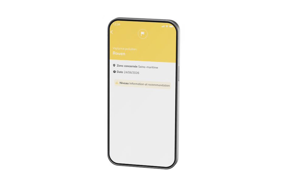 Ecran application Air to Go Vigilance pollution