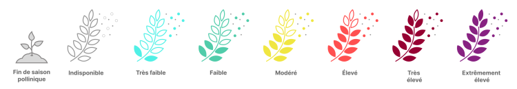 L’indice pollen comporte 6 niveaux, de très faible à extrêmement élevé.