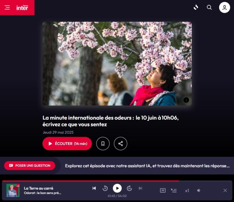 Interview de Mathieu Simonet sur La Minute internationale des odeurs dans Carnets de campagne sur France Inter le 29 mai 2025 - crédit-photo : Radio France