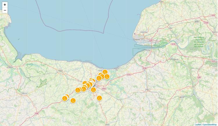 Carte des signalements d'odeurs recensés le 29 décembre 2025 (crédit photo : Atmo Normandie)