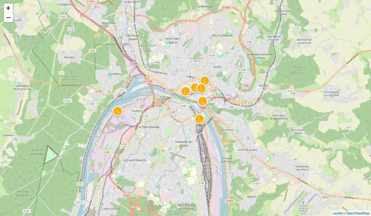Carte des signalements d'odeurs recensés le 13 mars 2026 entre 11h30 et 13h30 dans l'agglomération de Rouen - mise à jour : 13/03/2026 à 16h (crédit photo : Atmo Normandie)