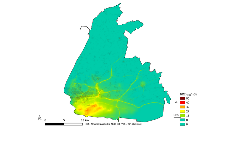 ZFE-m LHSM - Cartographie de la moyenne annuelle en dioxyde d'azote en 2023