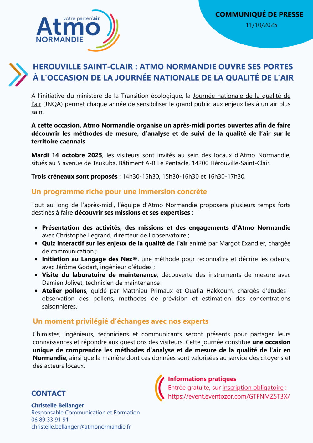 Communiqué de presse : portes ouvertes à Hérouville-Saint-Clair le 14 octobre 2025