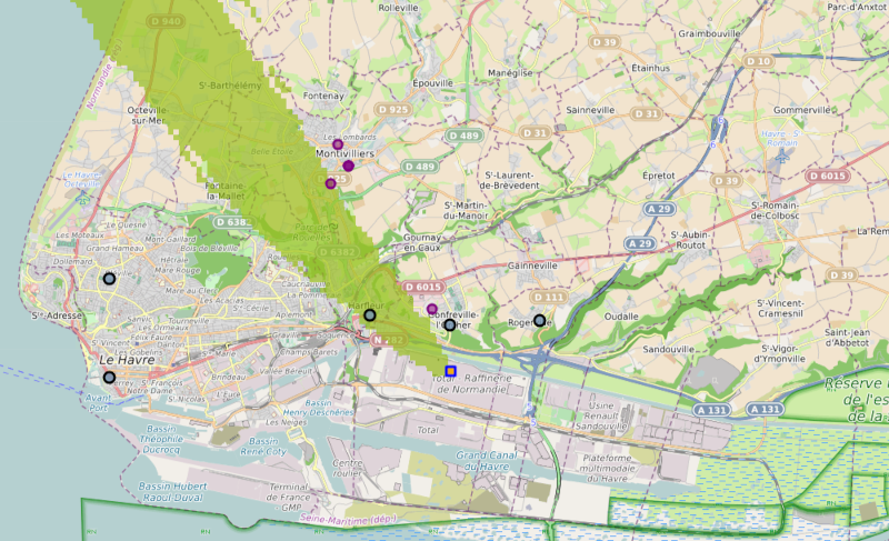 Modélisation de la dispersion d’un panache odorant dans la région havraise le 21 janvier 2026 18h30 (crédit photo : Atmo Normandie)