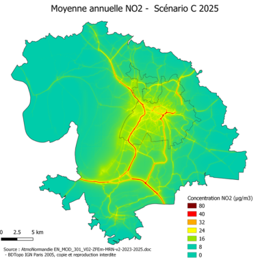 ZFE-m MRN - Carte de modélisation de la moyenne annuelle en dioxyde d'azote - Scénario C