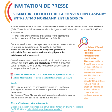 Invitation de presse : signature officielle de la convention Caspair entre Atmo Normandie et le Sdis 76 (copyright : Atmo Normandie x Sdis 76)