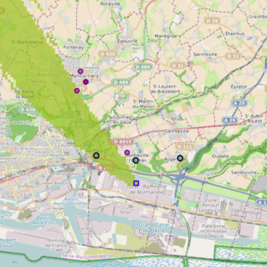 Modélisation de la dispersion d’un panache odorant dans la région havraise le 21 janvier 2026 18h30 (crédit photo : Atmo Normandie)